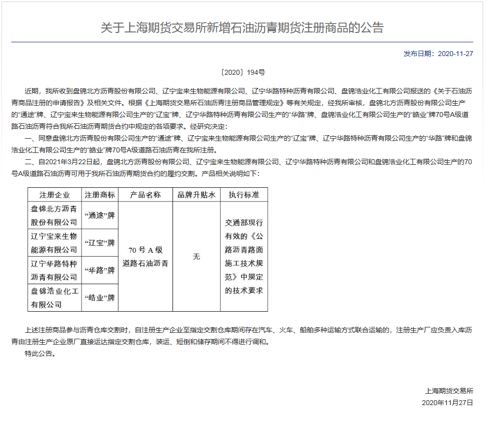 關於上海期貨交易所新增石油瀝青期貨注冊商品的公告.png